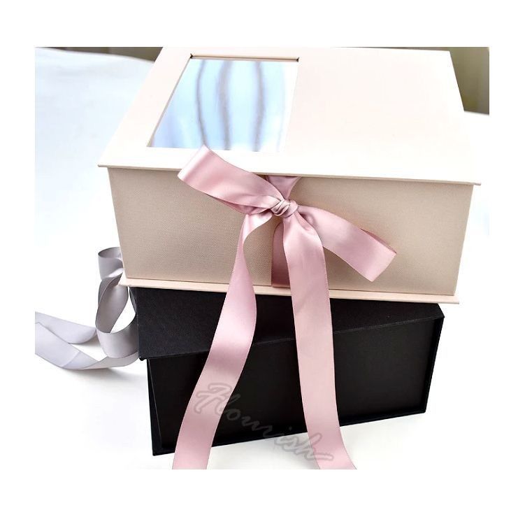 Boîte cadeau de fleurs de couleur personnalisée Emballage avec fenêtre transparente et ruban Eco-friendly