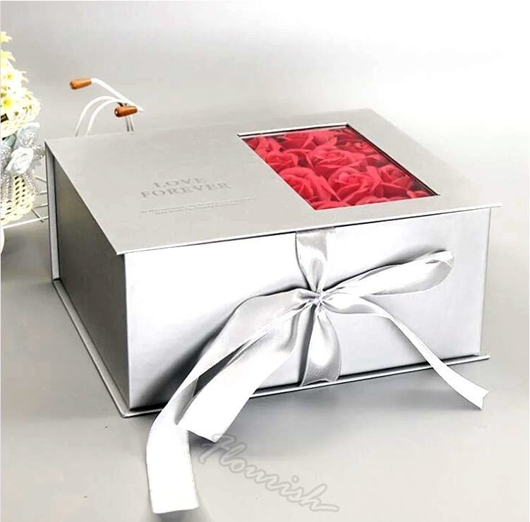 Boîte cadeau de fleurs de couleur personnalisée Emballage avec fenêtre transparente et ruban Eco-friendly