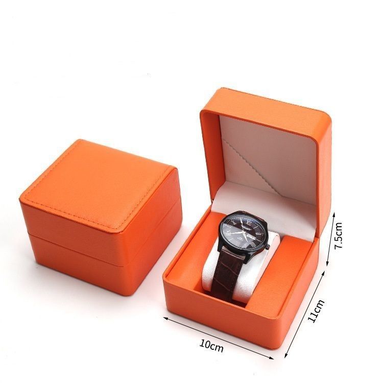 Boîte de rangement de bijoux de montre en cuir en PU faite à la main avec logo personnalisé et intérieur bordé