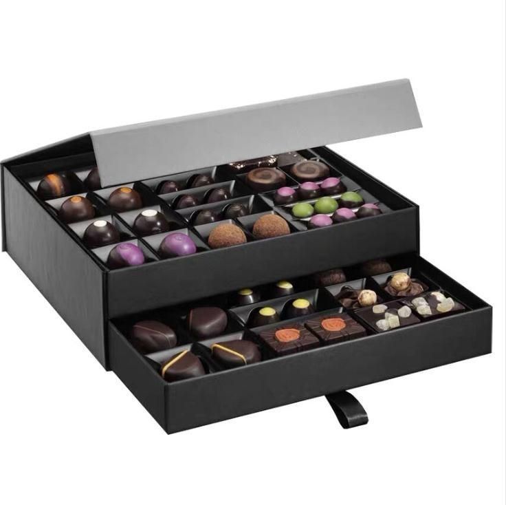 Carton cadeau personnalisé en papier noir boîtes d'emballage magnétique pour nourriture et bonbons