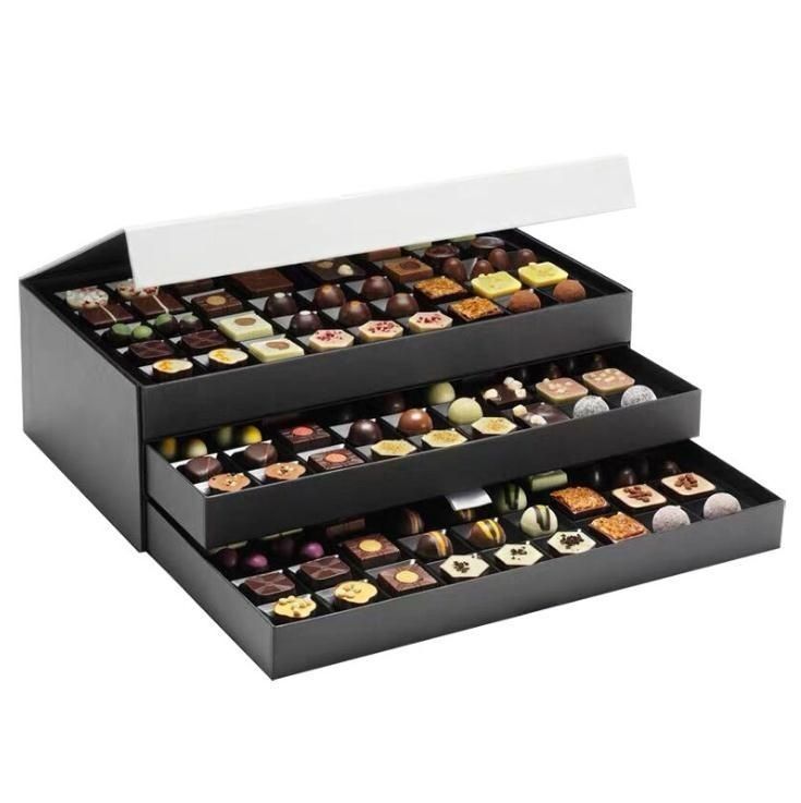 Carton cadeau personnalisé en papier noir boîtes d'emballage magnétique pour nourriture et bonbons