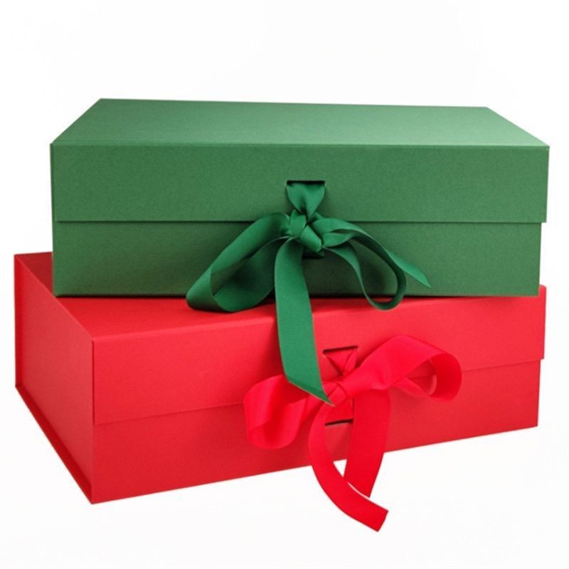 Boîte cadeau en papier cartonné magnétique pliable avec poignée de ruban pour bijoux
