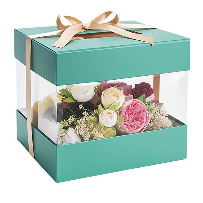 Boîte cadeau de fleurs de couleur personnalisée Emballage avec fenêtre transparente et ruban Eco-friendly